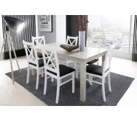 LARGO stół 80x150+40 krzesła białe SKANDI 6 sztuk